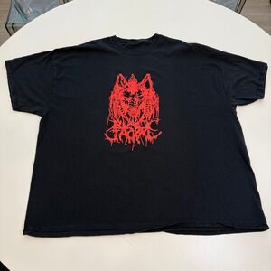 Black‎ Jackal T-Shirt Graphic Print Wolf Red Heavy Metal Style Size 2XL